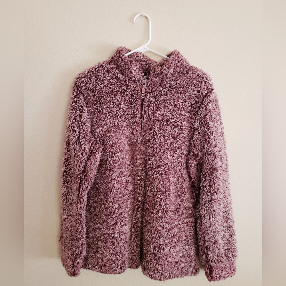 Pink fuzzy quarter zip